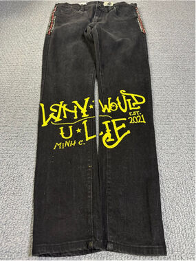Industrial Indigo Black Skinny Jeans Studded Rhinestone Trim W36 L33